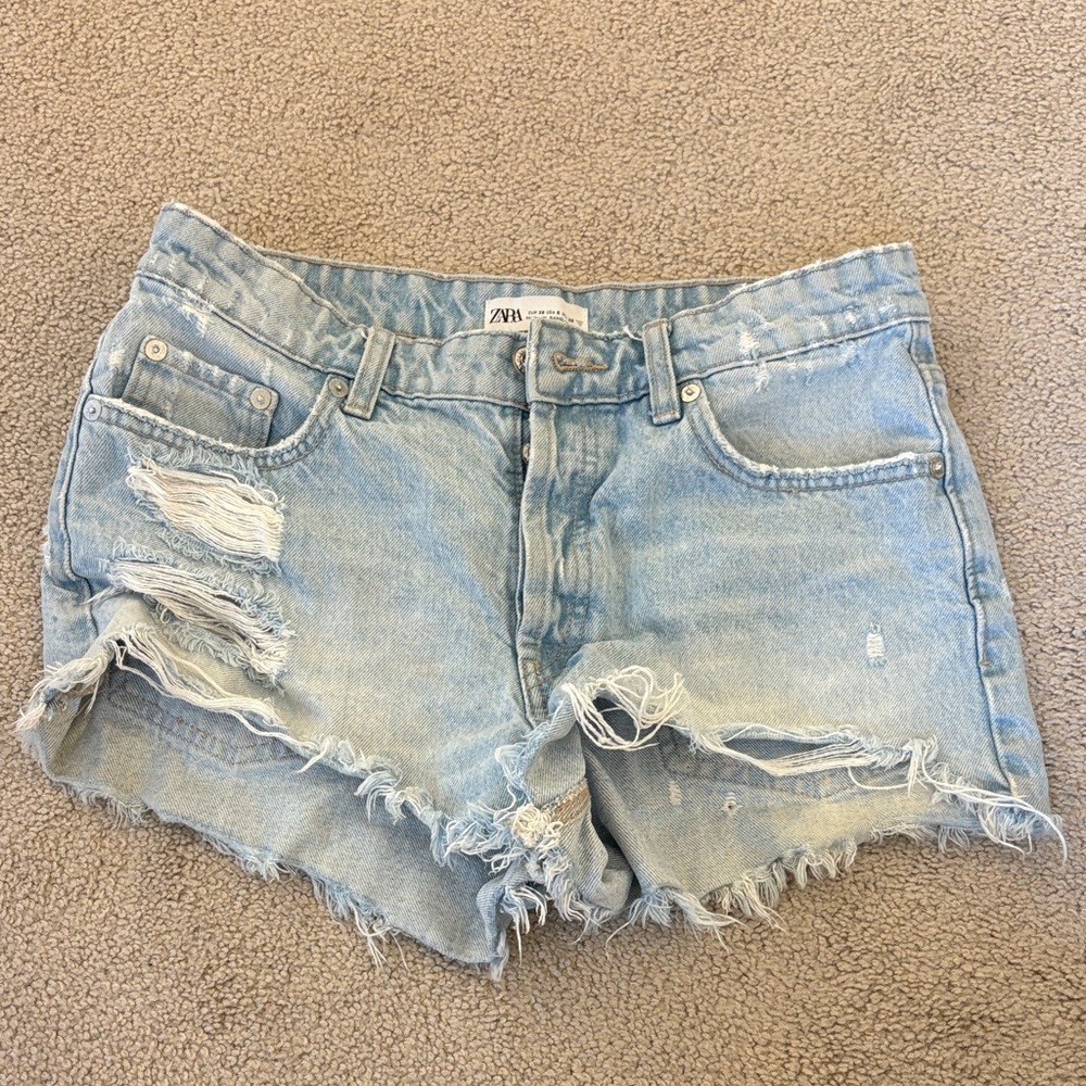 Zara Faded Blue Ripped Jean Shorts